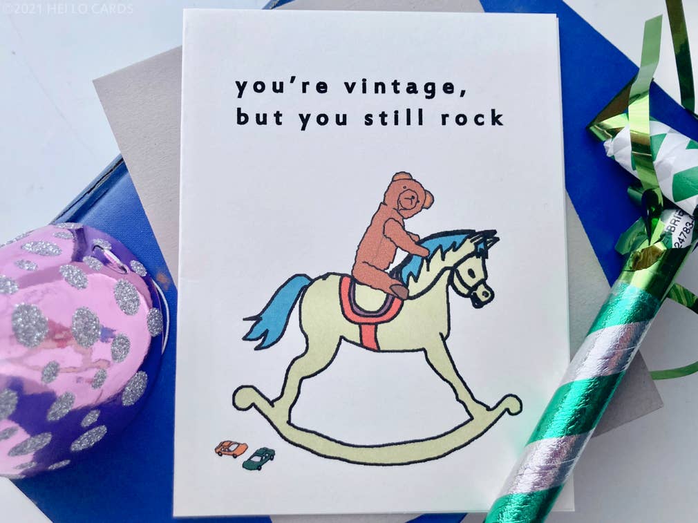 HEI LO CARDS – wholesale Birthday card – "Vintage Rocker" Old Toys Birthday Card5
