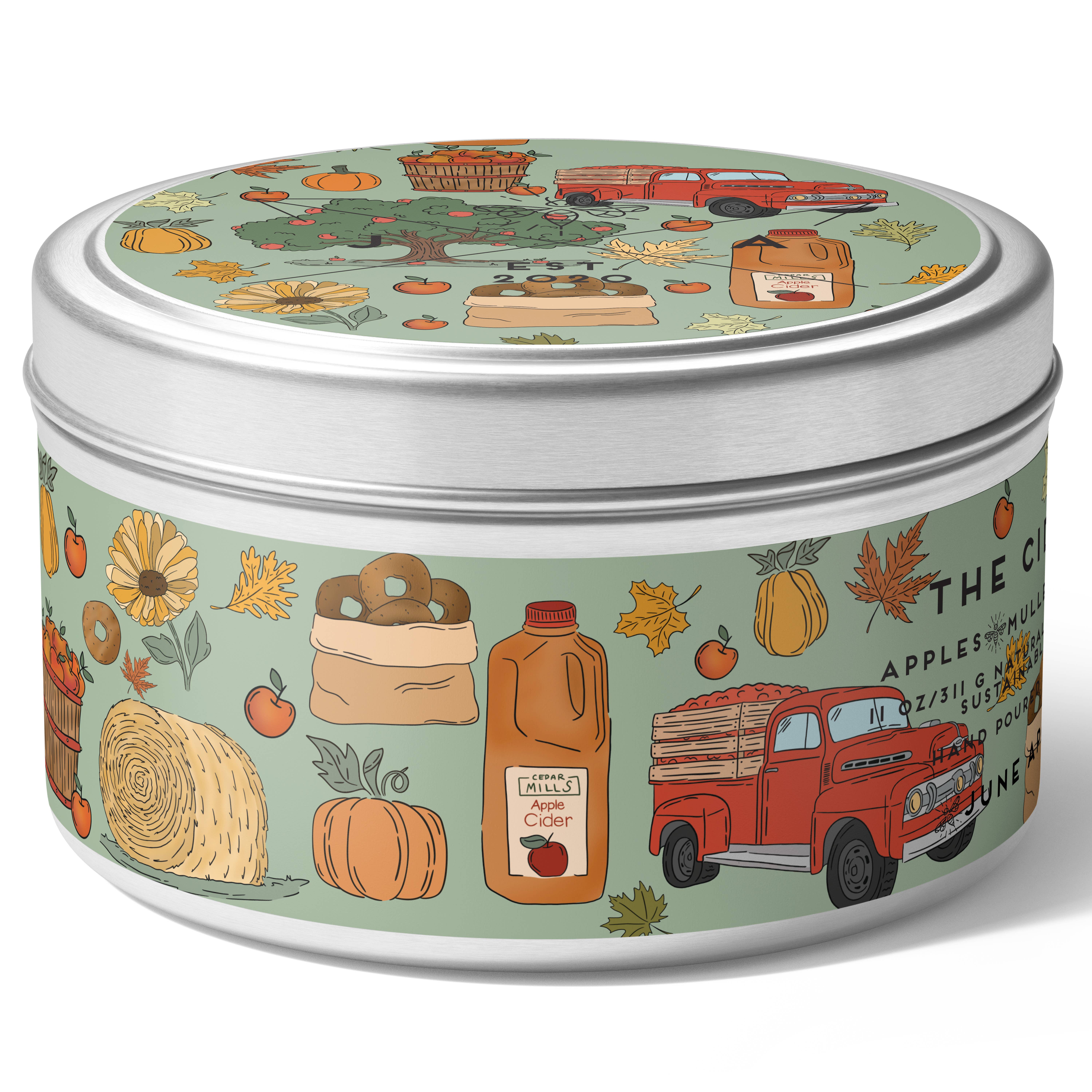 June Apothicarie - Wholesale Travel Candles - The Cider Mill Wooden Wick 11 oz Tin Candle4