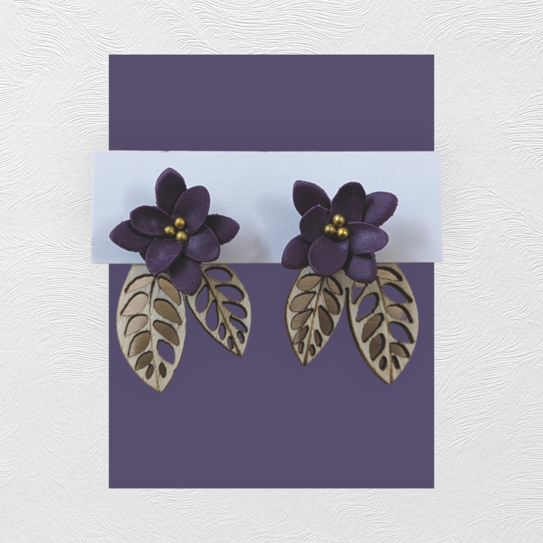 Woodsy Creative Co. - Wholesale Stud/Post Earrings - Flower & Wood Jacket Earrings0