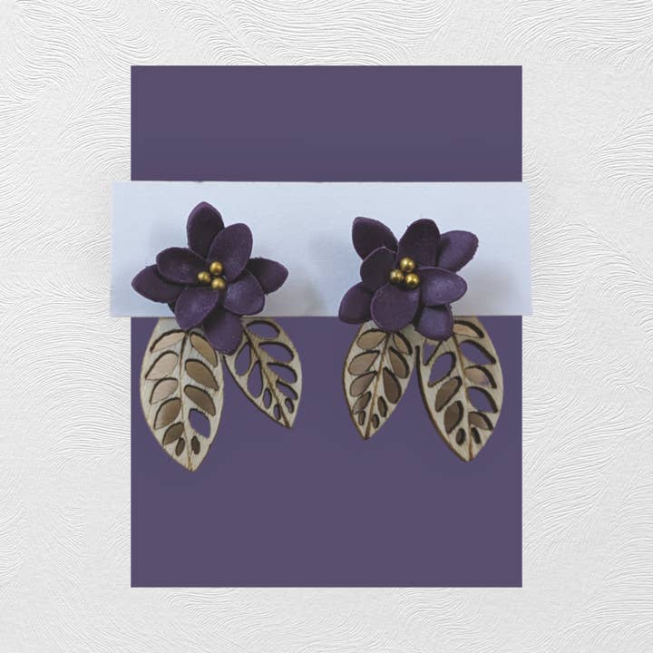 Woodsy Creative Co. - Wholesale Stud/Post Earrings - Flower & Wood Jacket Earrings