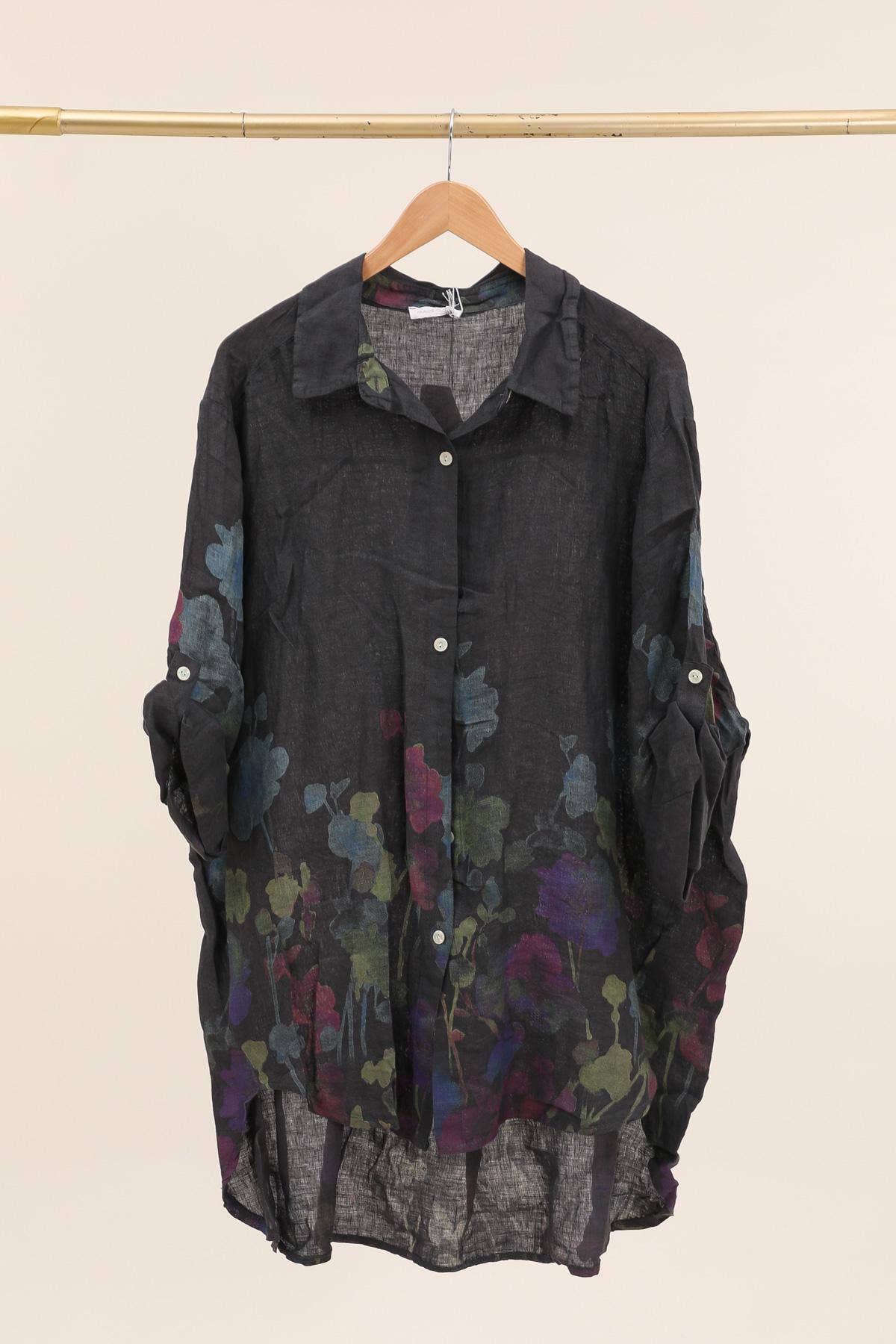 la maison des fibres naturelles - Wholesale Tunic - Women's - flared floral print linen blouse 26513 100% linen +SIZE9
