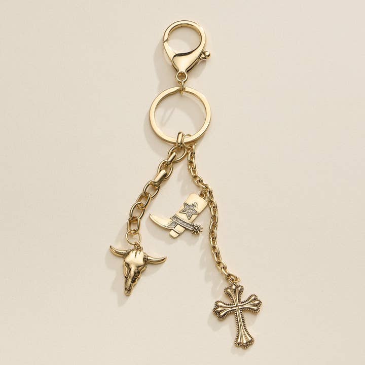 Porte-clés charme occidental avec botte, crâne et croix pour la vente par Lilla Haven