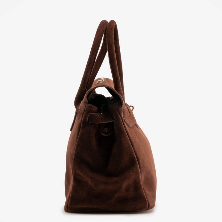 Poemia s.r.l. - Wholesale Top Handle Bag - Women's - ROMA Suede Leather - Cognac