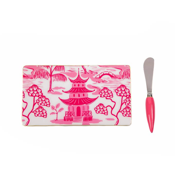 Kyoto Pagoda Amelia Cutting Board Set - White & Pink for wholesale on Faire