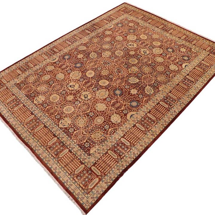Antique Vegetable Dyed Tabriz Ina Maroon/Blue Wool Rug - 9'0'' x 12'3'' for wholesale by Arshs Fine Rugs