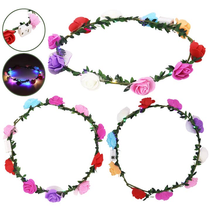 ASSORTED Rose Floral Led Light-up Crown Headpiece - 12 pcs for wholesale on Faire0