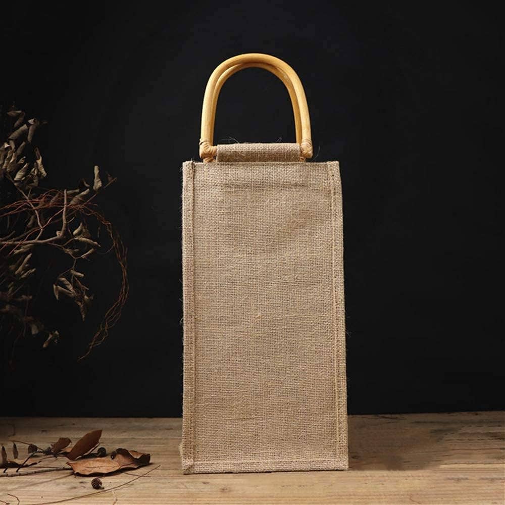 Alo Organic International - Wholesale Wine Gift Bag - Jute Wine Bottle Bag with Wooden D Handles Double Bottle.6
