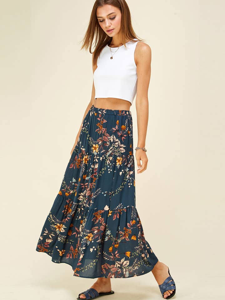 Teal Three Layered Floral Skirt for wholesale on Faire1