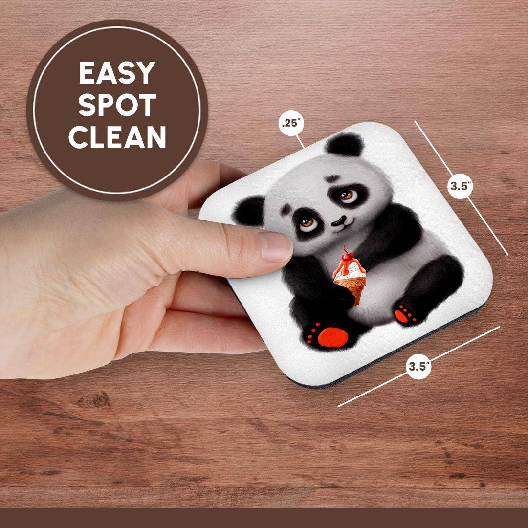 3dRose - Vente Sous-verre - 3dRose, Illustration mignonne d'un panda noir et blanc avec un cornet de glace, Dessous de verre13