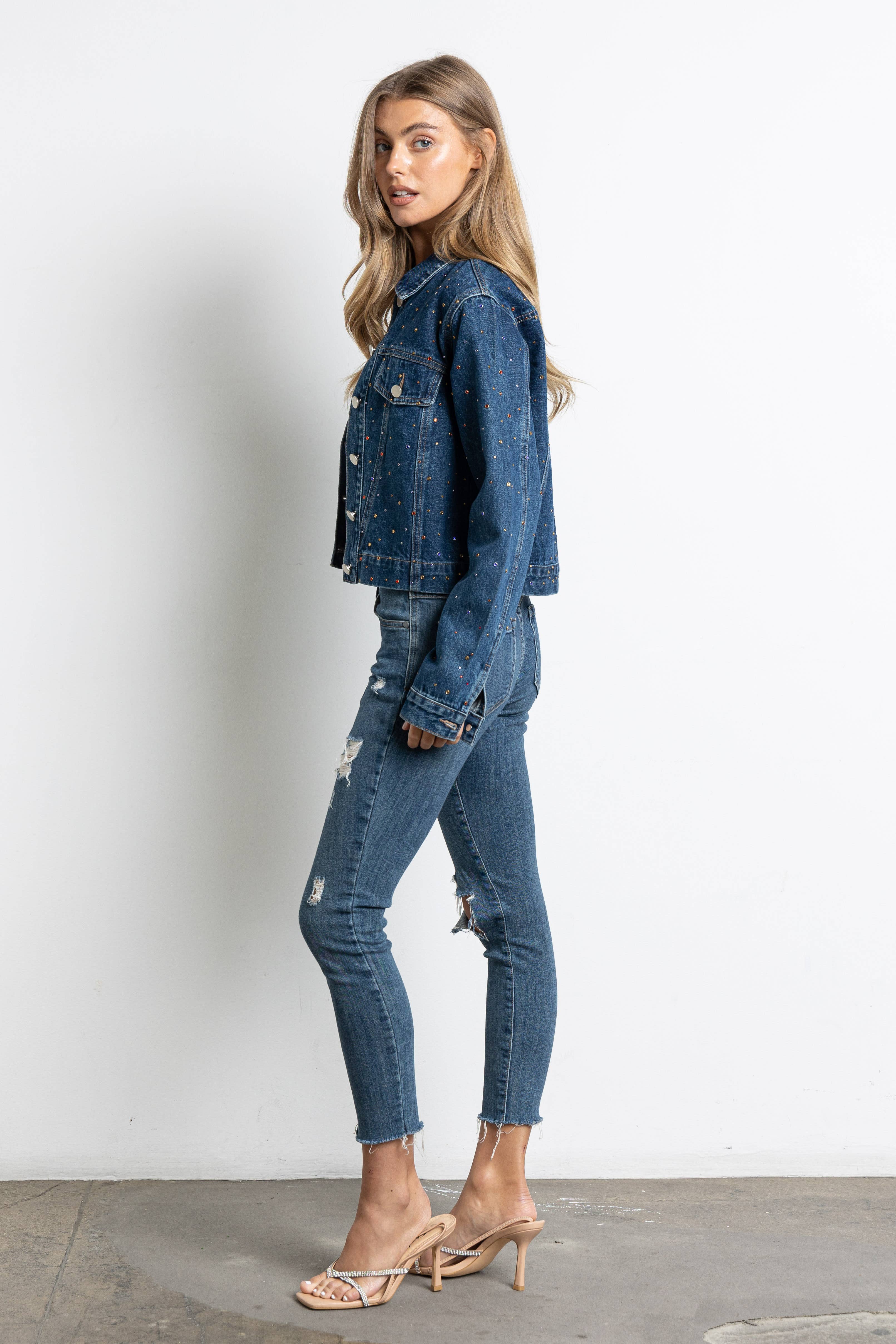 KIWI - Vendita all'ingrosso Giacca di jeans - Donna - Giacca in denim con strass multicolore IJ212813