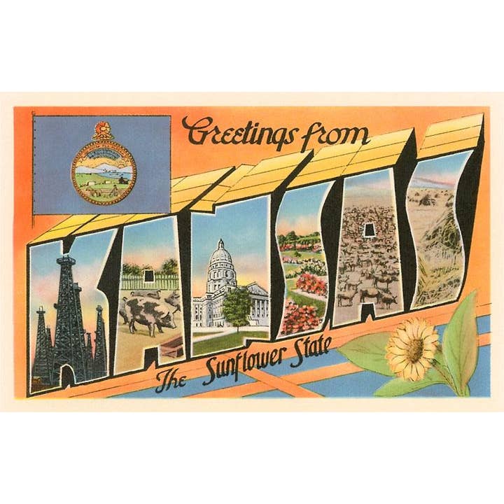 Postcard KS-97 Greetings from Kansas for wholesale by Found Image Press