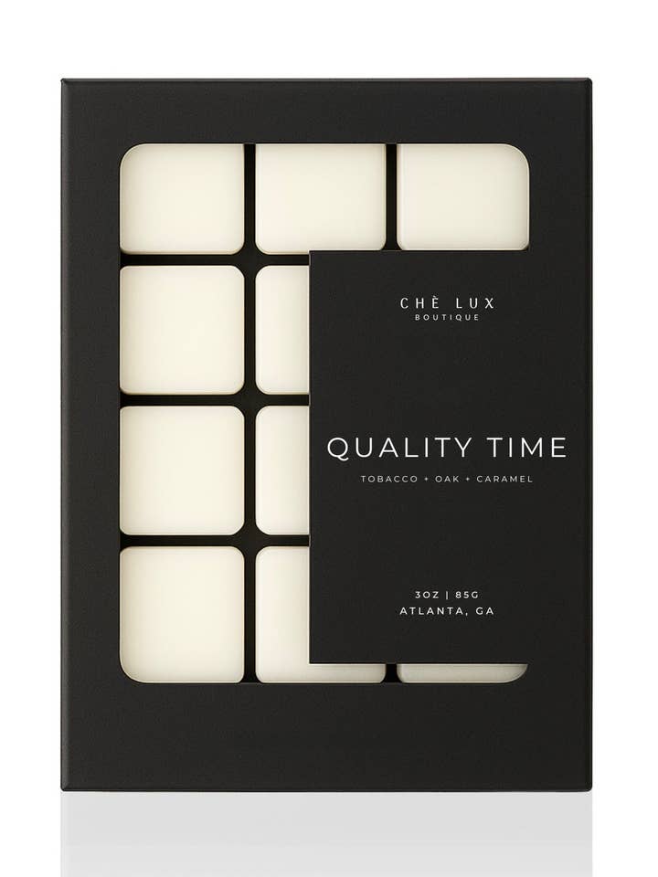 Quality Time Wax Melts | Tabak + Eik + Karamel - 12st Zwarte Doos (Kokosnoot Bijenwas) voor wholesale door Chè Lux Boutique
