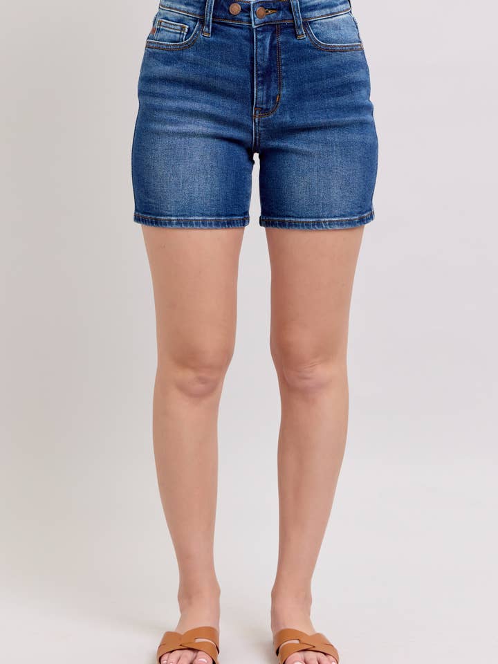 High Waisted 2 Button Mid Length Dad Shorts for wholesale by Judy Blue Jeans
