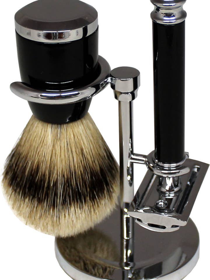 Shaving set Black with safety razor for wholesale by Hans Baier Exklusive