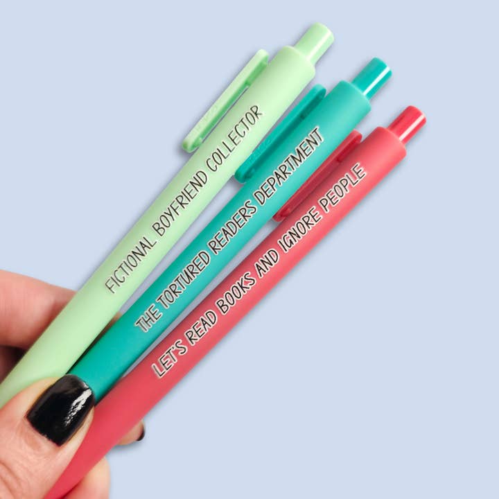Funny Bookish Pen Set | “Tortured Readers Dept.”, “Fictional Boyfriend Collector” | Gifts for Readers, Book Lover Stationery for wholesale by Nocturne Nook
