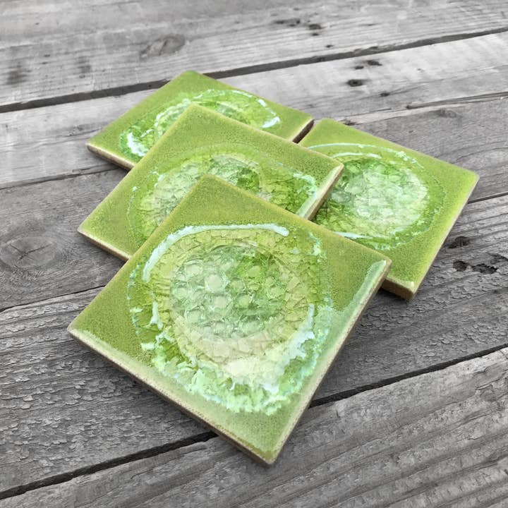 Sous-verre carré - Vert feuille - Sous-verre individuel pour la vente par Dock 6 Pottery