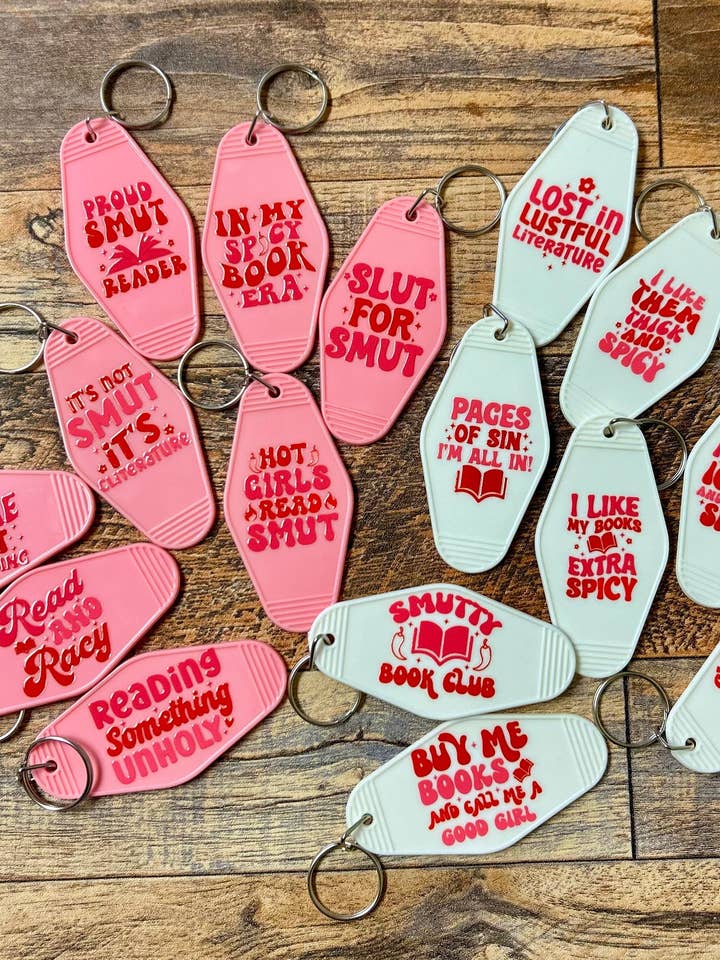 Spicy Book Lovers keychains for wholesale by Axle Rose Co