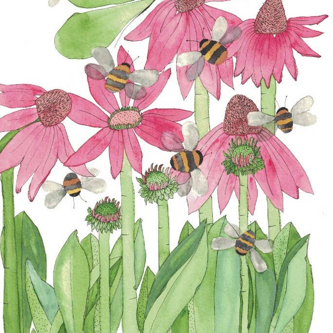 Tarjeta de felicitación «Echinacea and Bees» para venta al por mayor de Elle Bee Art Studio