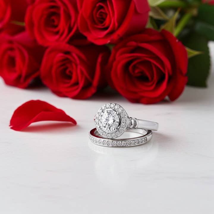 King Of Bling's925 Women's White Cubic Zirconia Silver 1.25ct Round Bridal Set Ring Size 7 for wholesale by KING OF BLINGS