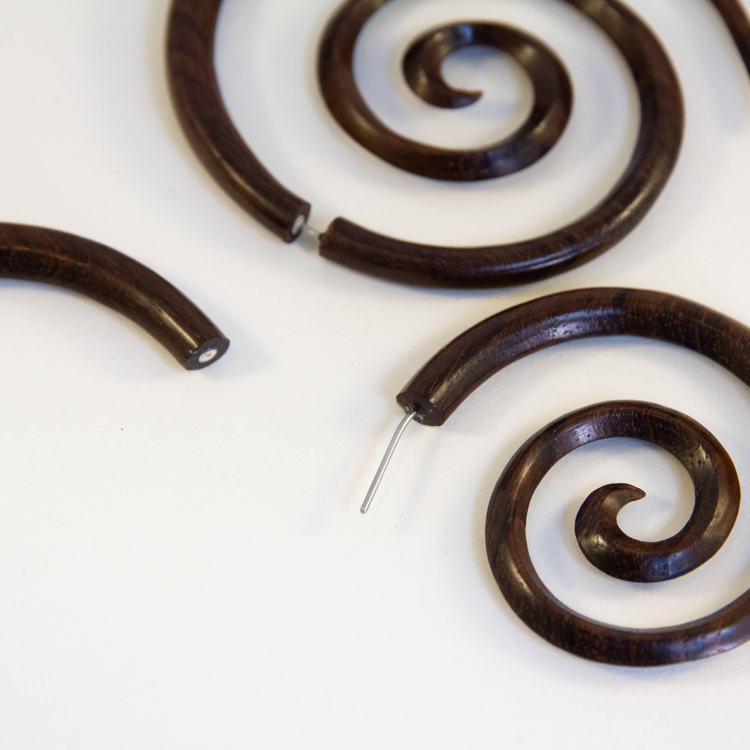 Ajmer by Jodi - Wholesale Dangle Earrings - Large Spiral Light Wood & Dark Wood Faux Gauges~ steel wires12