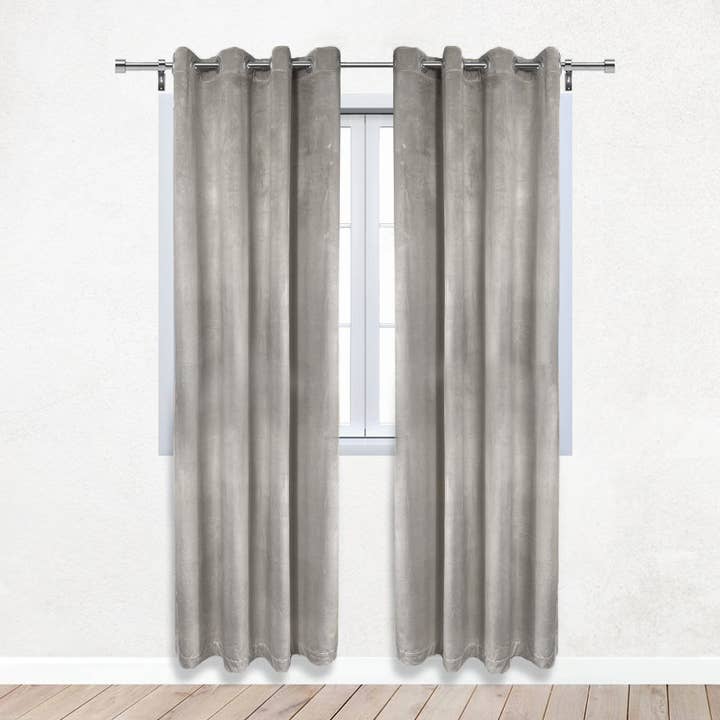 52 X 96 Inch Velvet Curtains with Grommets Gray - 2 Panels for wholesale by YOUR CHAIR COVERS
