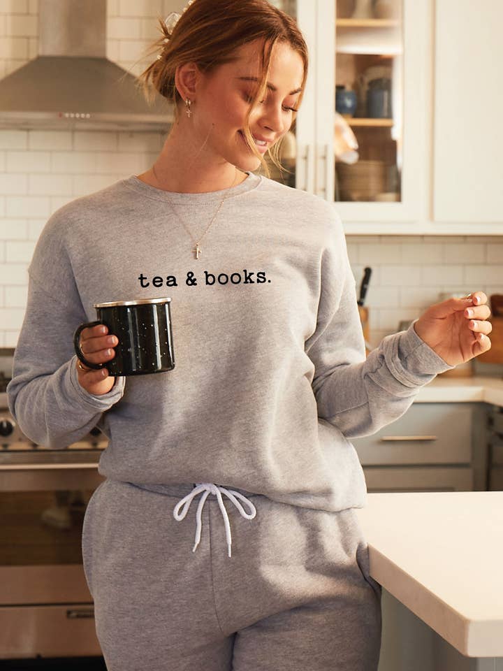 TEA AND BOOKS Graphic Sweatshirt for wholesale by OAT COLLECTIVE