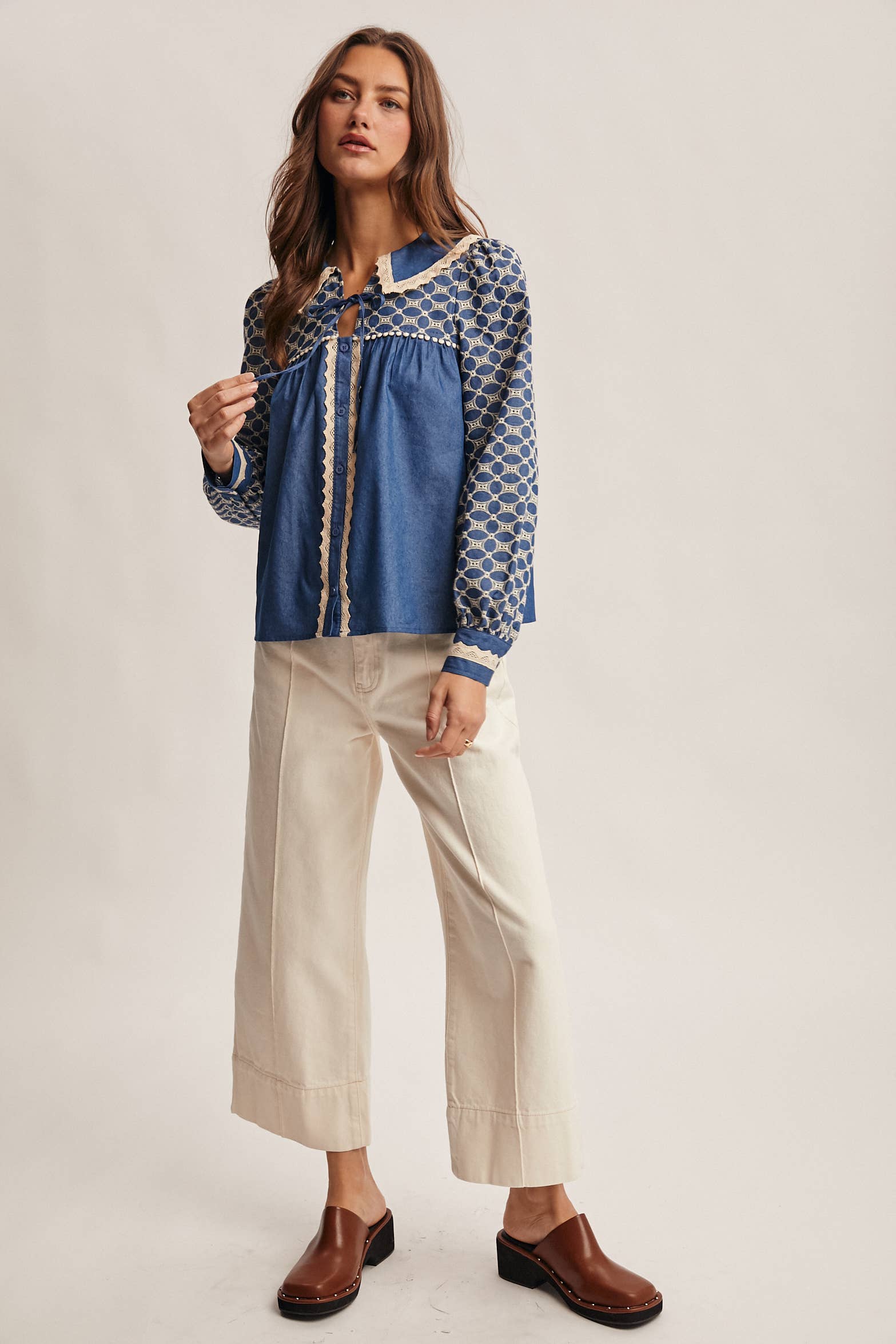 Embroidered Denim Blouse FT0020 for wholesale on Faire8