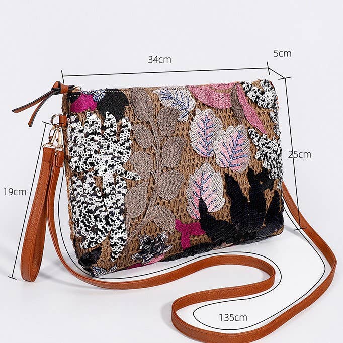 PEACH ACCESSORIES - Wholesale Clutch Bag - Women's - Large Floral Embroidered Straw Clutch Bag A1916