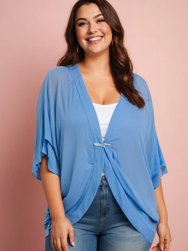 Blue plus-size bolero (A545&BLUE) for wholesale by Pomme Rouge Paris