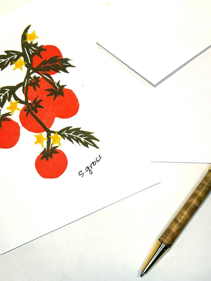 Gartenmotiv Blanko-Notizkarte "Kirschtomaten" für den Großhandel von Sue Gross Design Studio