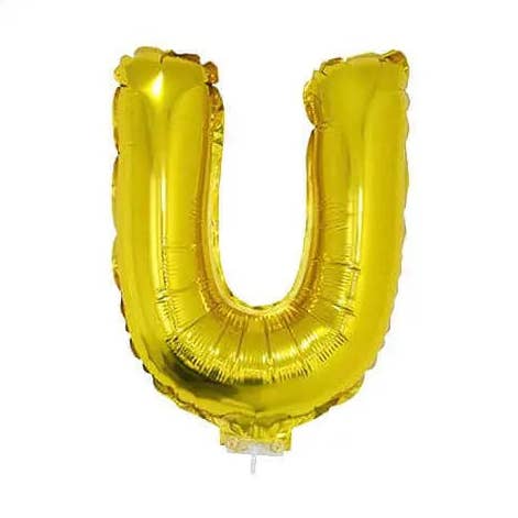 Balloon on Stick - 16" Gold Letter U for wholesale by Party Expo, LLC