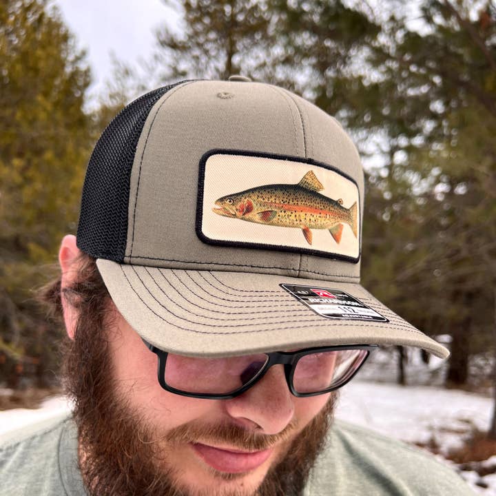 Loden Green Black Rainbow Trout Fly Fishing Hat - Richardson Snapback 112 for wholesale on Faire