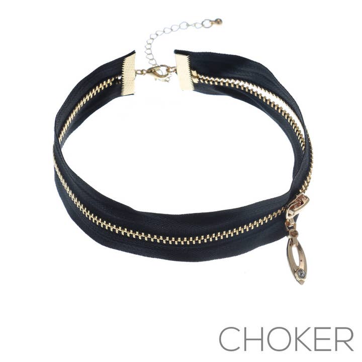 16167 - Black choker with zipper for wholesale by Western Fashion