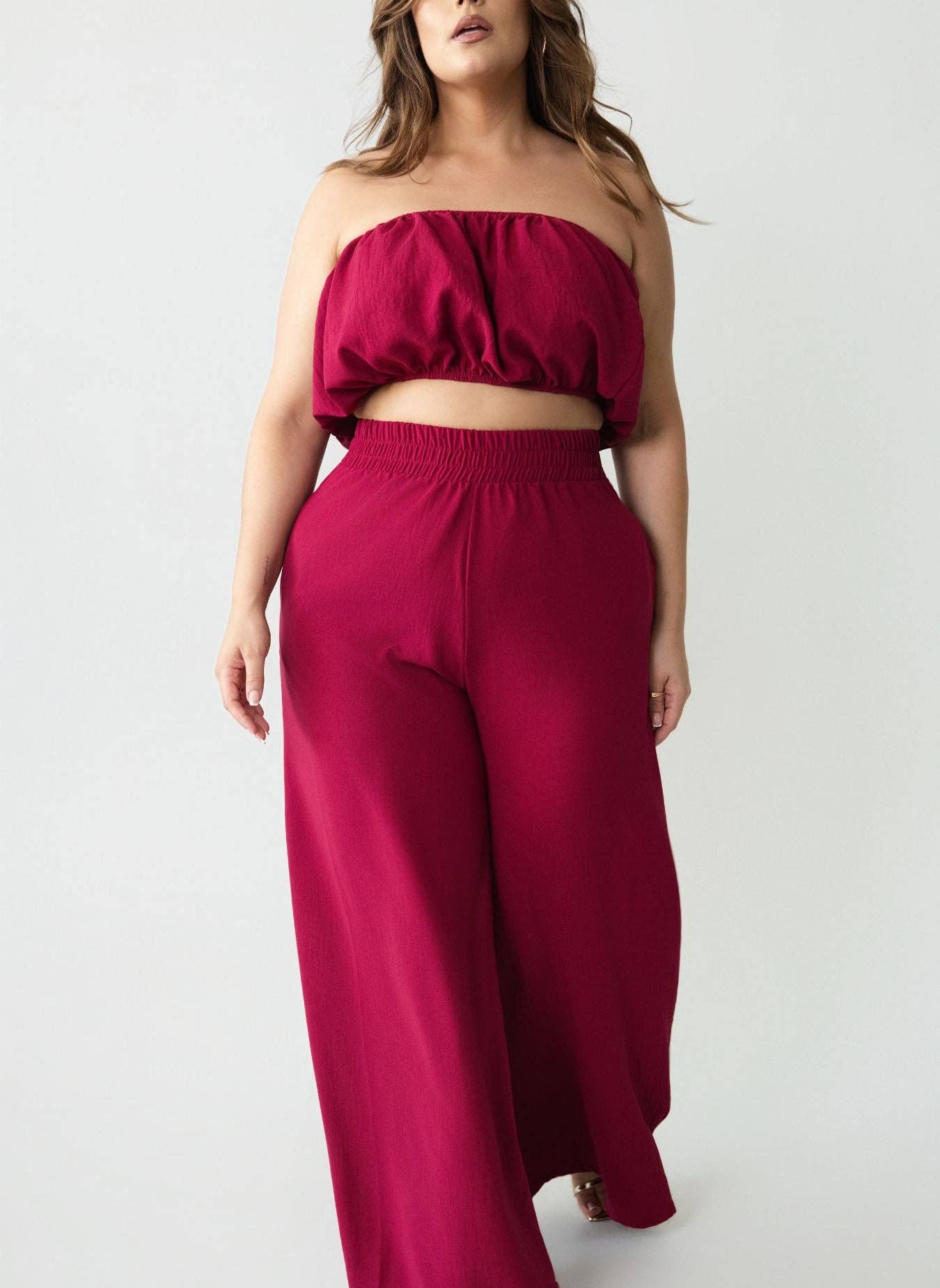 Red Helly Ultra Wide Leg Pants w. Elastic Waistline for wholesale on Faire4