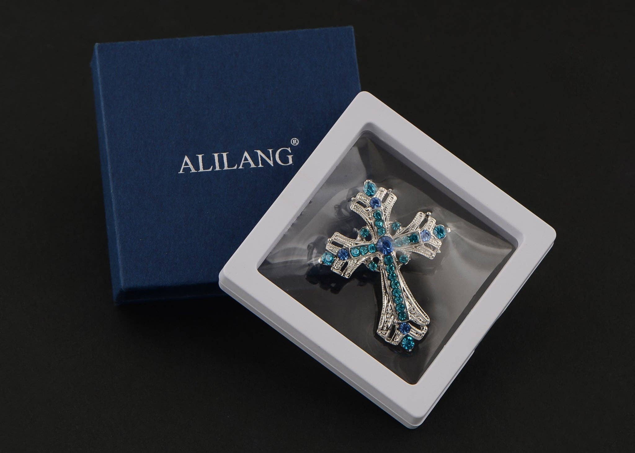 AK Brand - Vendita all'ingrosso Spille - Spilla a forma di croce religiosa argentata con strass3