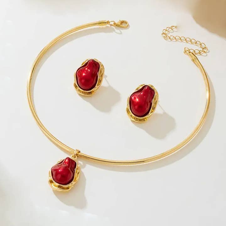 Your Beautiful Boutique - Wholesale Jewelry Set - Elegant Imitation Pearl Earrings Necklace Set