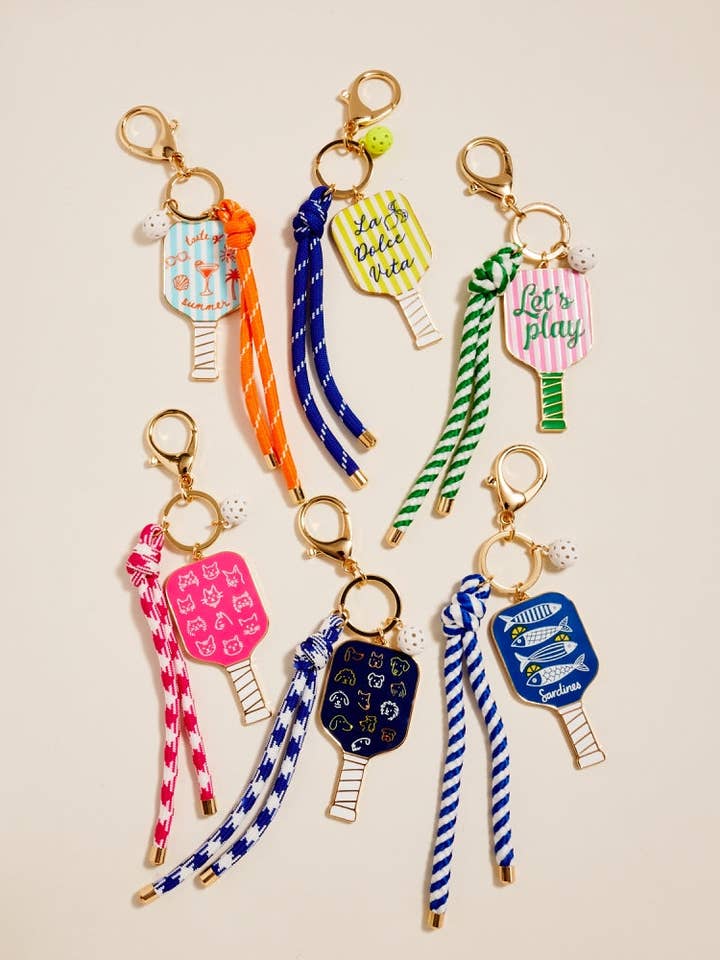 8 Dans Pickleball Paddle Ball Corde Porte-clés Charm Sac pour la vente par Designature New York