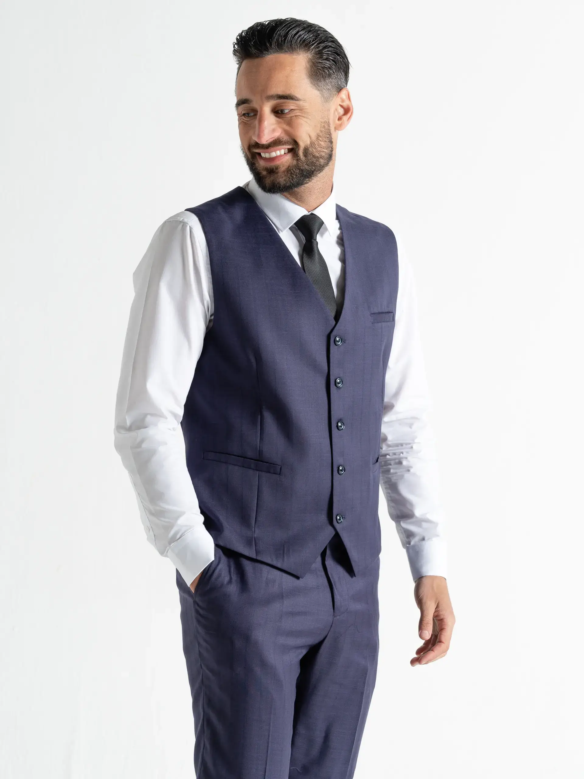 V2 classic – wholesale Suit set – men's – Chelsea - Plum with Blue Pinstripe Three Piece Suit3