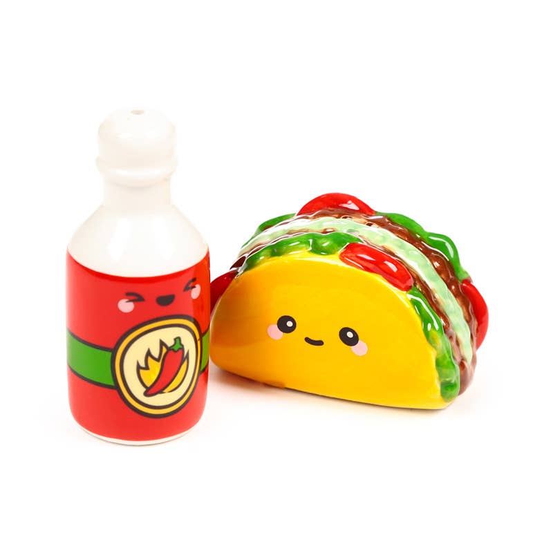 Puckator Ltd – Großhandel Salz- & Pfefferstreuer-Set – Frida das Taco/Hot Sauce Foodiemals Keramik Salz/Pfeffer Set1