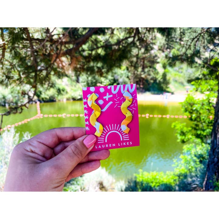 Lauren Likes Art - Wholesale Dangle Earrings - Sunshine Yellow Squiggle Earrings, Squiggly Earring, Handmad9