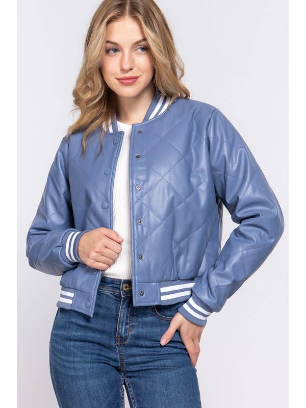 LONG SLEEVE QUILTED PU BOMBER JACKET for wholesale by Lemon Tree