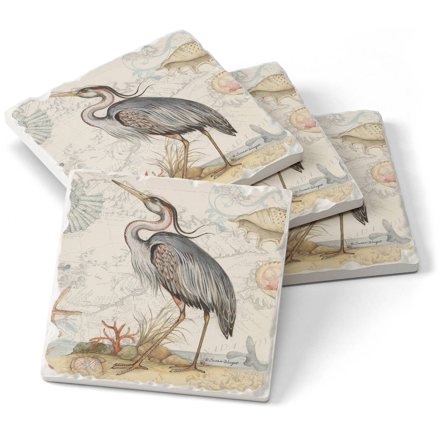CounterArt/Highland Home/Thirstystone - Wholesale Coasters - Shoreline Blue Heron Absorbent Stone Tumbled Tile Coasters4