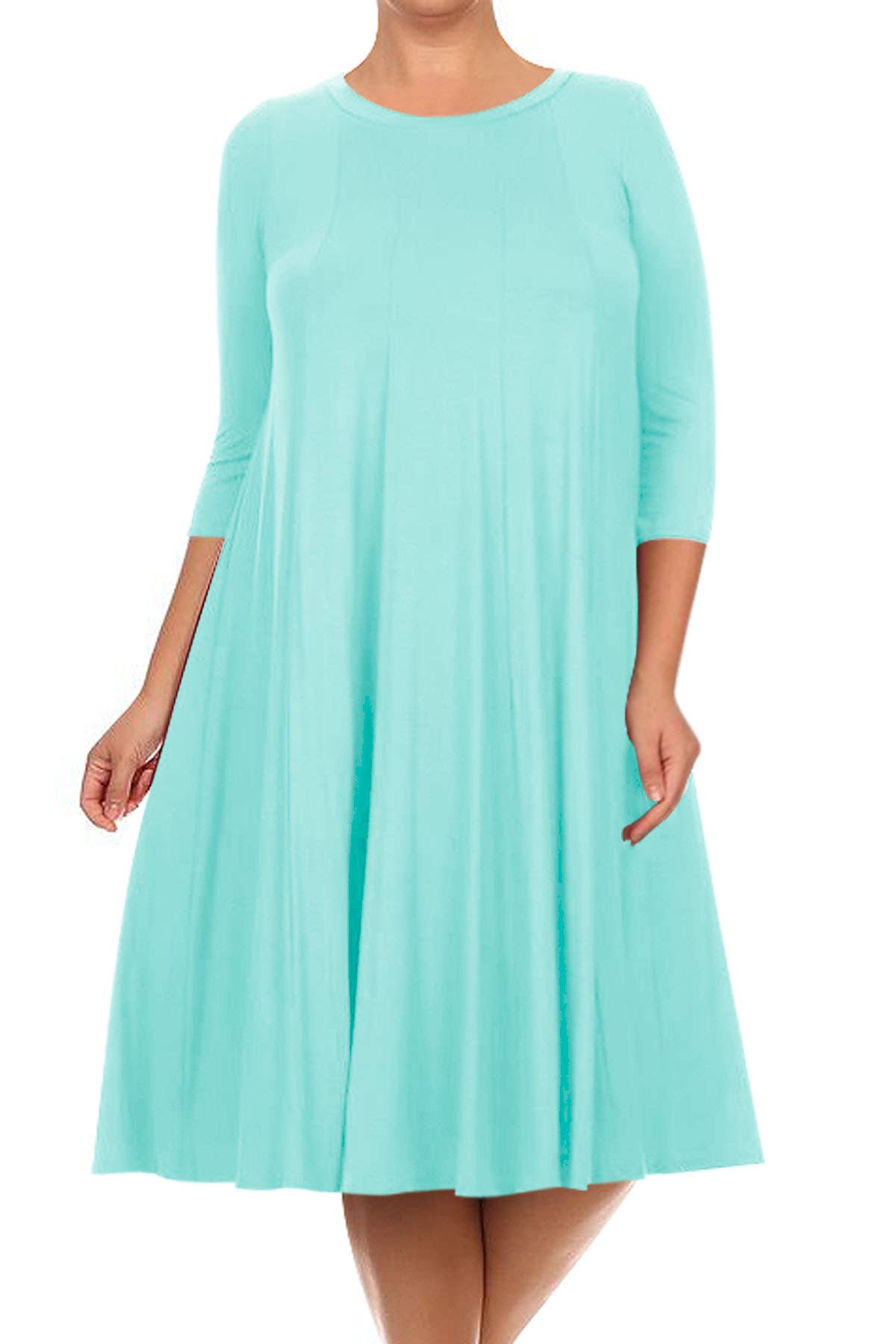 MOA COLLECTION - Vente Robe – femme - Robe plissée trapèze décontractée à manches 3/4 pour femmes de grande taille12