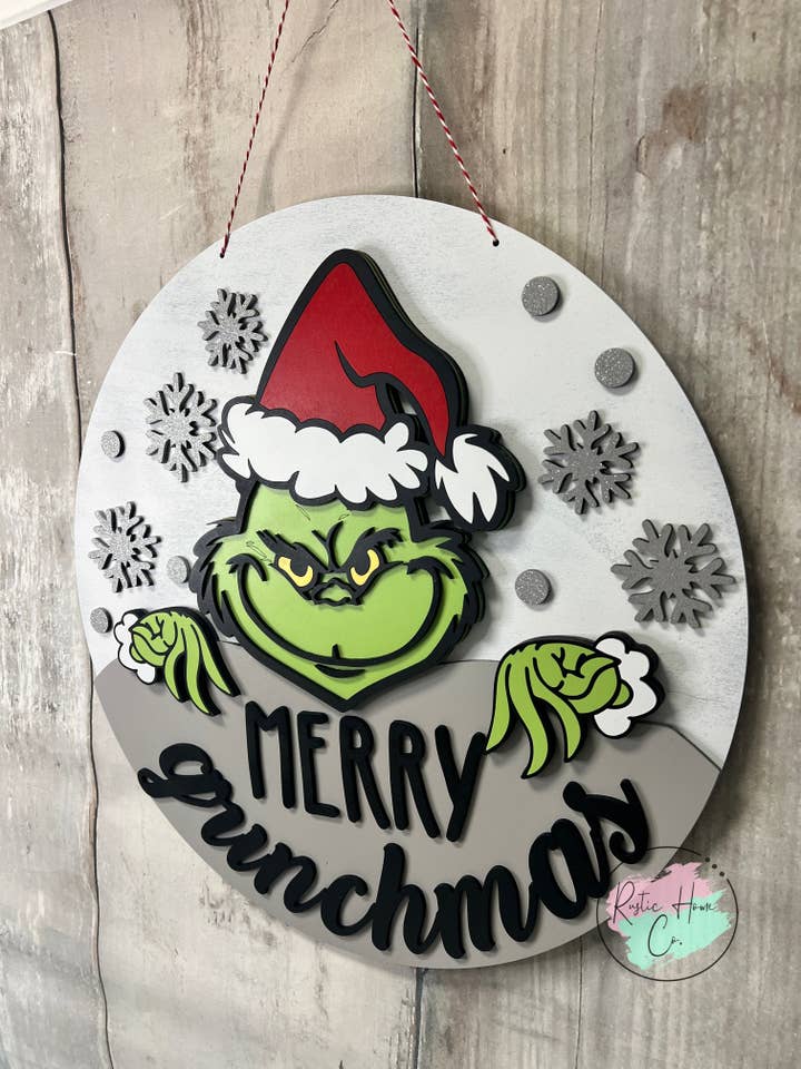 Kit de panneau rond de porte Joyeux Grinchmas Noël pour la vente par Rustic Home Co LLC