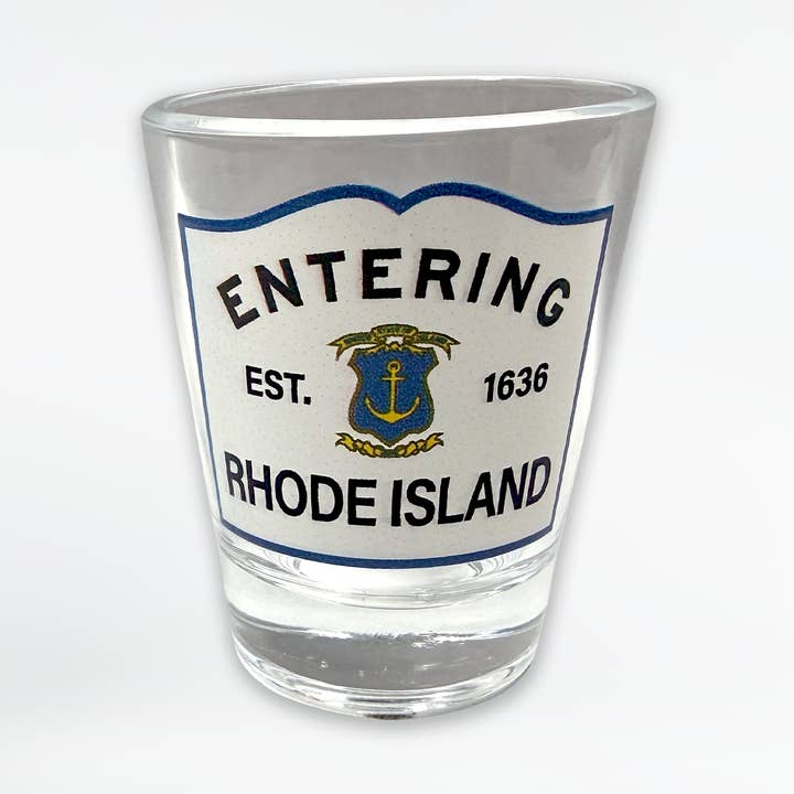 Rhode Island Entering Sign Shot Glass for wholesale by Commonwealth Souvenirs
