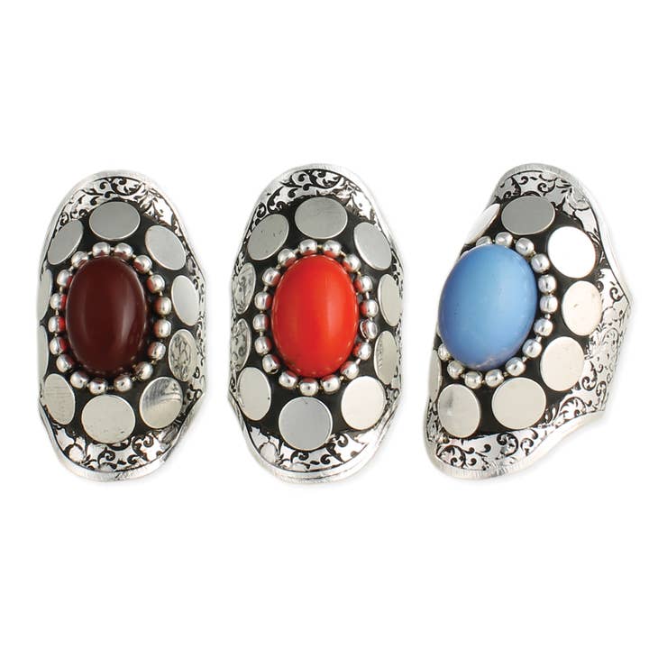 Anillo ancho ajustable de plata y piedra para venta al por mayor de ZAD