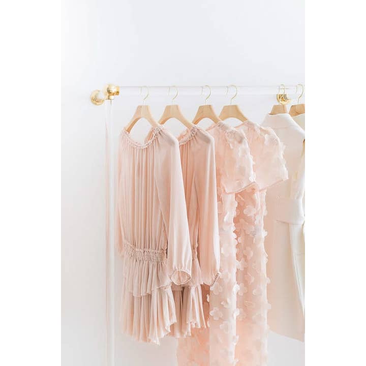 LuxHoldups - Wholesale Clothes Hangers - Lucite Brass Clothing Rack for Retail Display by Luxholdups