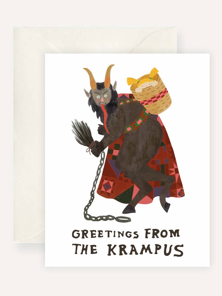 Greetings from The Krampus Holiday Greeting Card for wholesale by Persika Design Co.