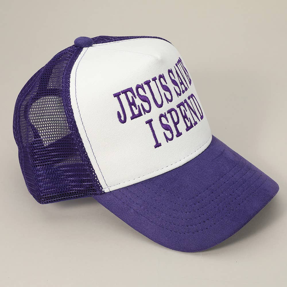 Sensibling Corp. – wholesale Truckerkeps – Dam – JESUS SPARAR JAG SLÖSAR Broderad Mesh Bak Suede Truckerkeps6