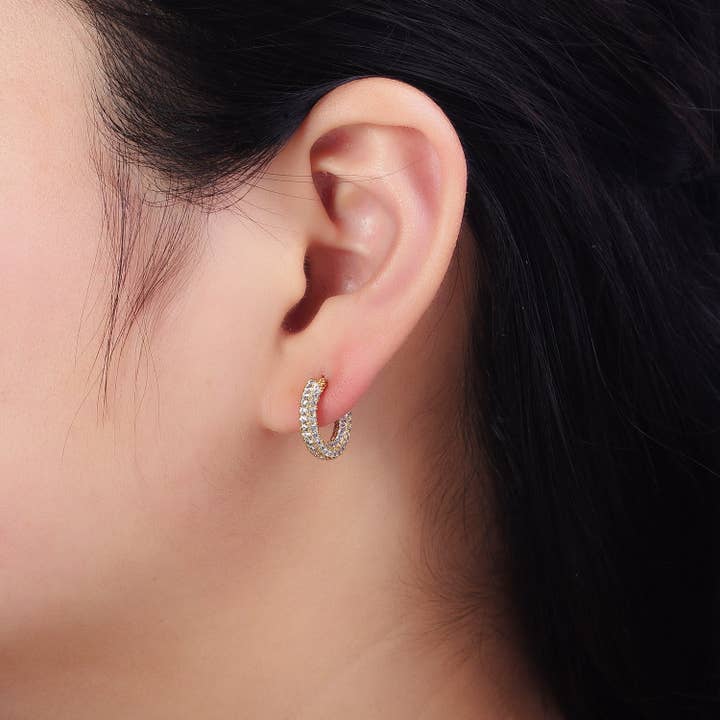 Aim Eternal - Venta al por mayor Pendientes de aro pequeños - Pendiente tipo huggie sin fin de 14,5 mm, micropavimentado con circonita cúbica, chapado en oro de 14